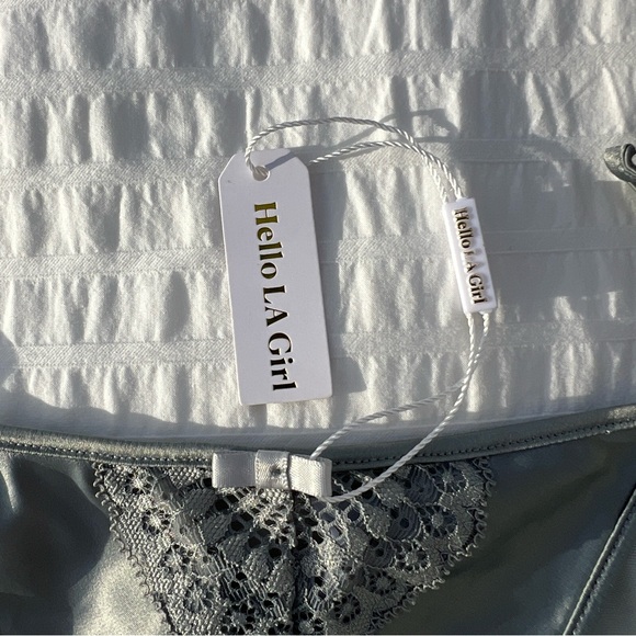 NWT Hello LA Girl Silver Grey Satin and Mesh Tie Side Bikini Style Panties, S - Picture 5 of 6